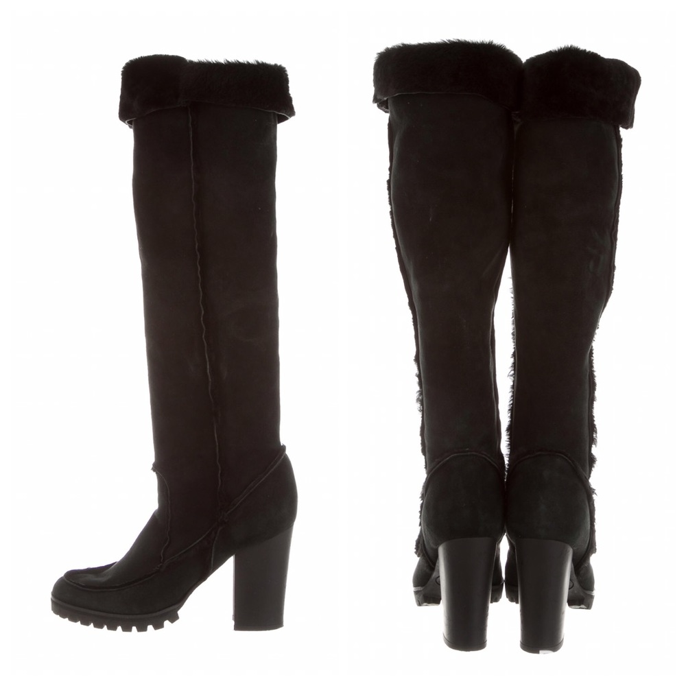 Fendi Shearling Black Over the Knee Boots