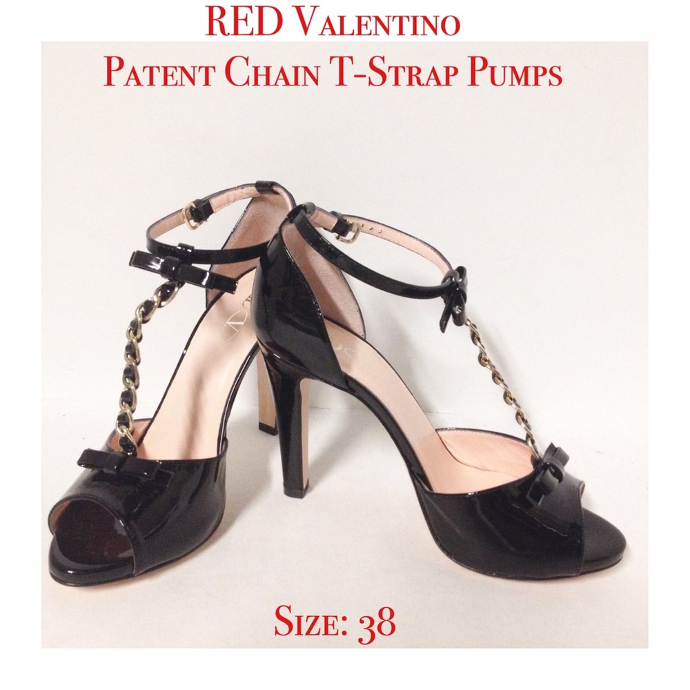 RED Valentino Patent Chain T-Strap Pump, Black