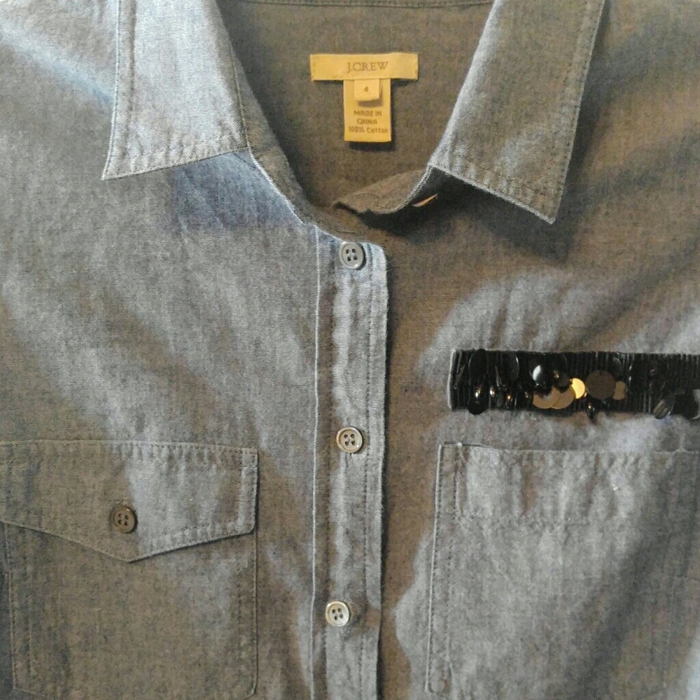 J Crew long sleeve button down blue chambray shirt