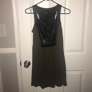 Green and black leather dress