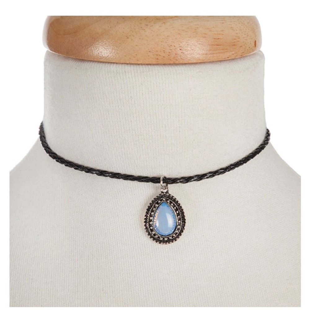 Black braided cord choker with teardrop pendant