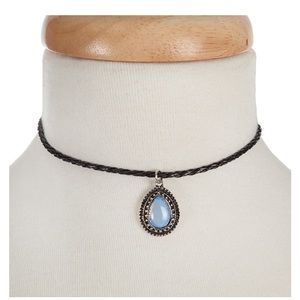 Black braided cord choker with teardrop pendant