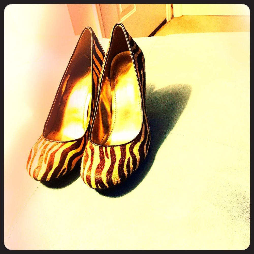 BCBG Generation-leopard print real calf hair wedge