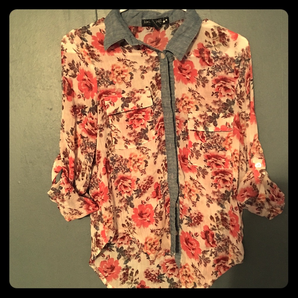 Sheer floral button down.