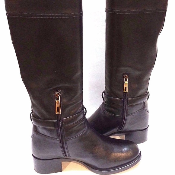 Prada Logo Knee-High Black Leather Riding Boots - Picture 4 of 4