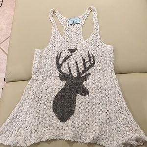 Beige lace tank with deer on the front