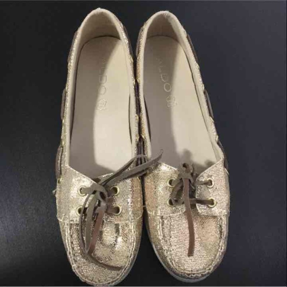 ALDO Gold Glitter Boat Shoes 8.5