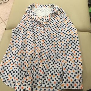 Blue and orange polka dot blouse