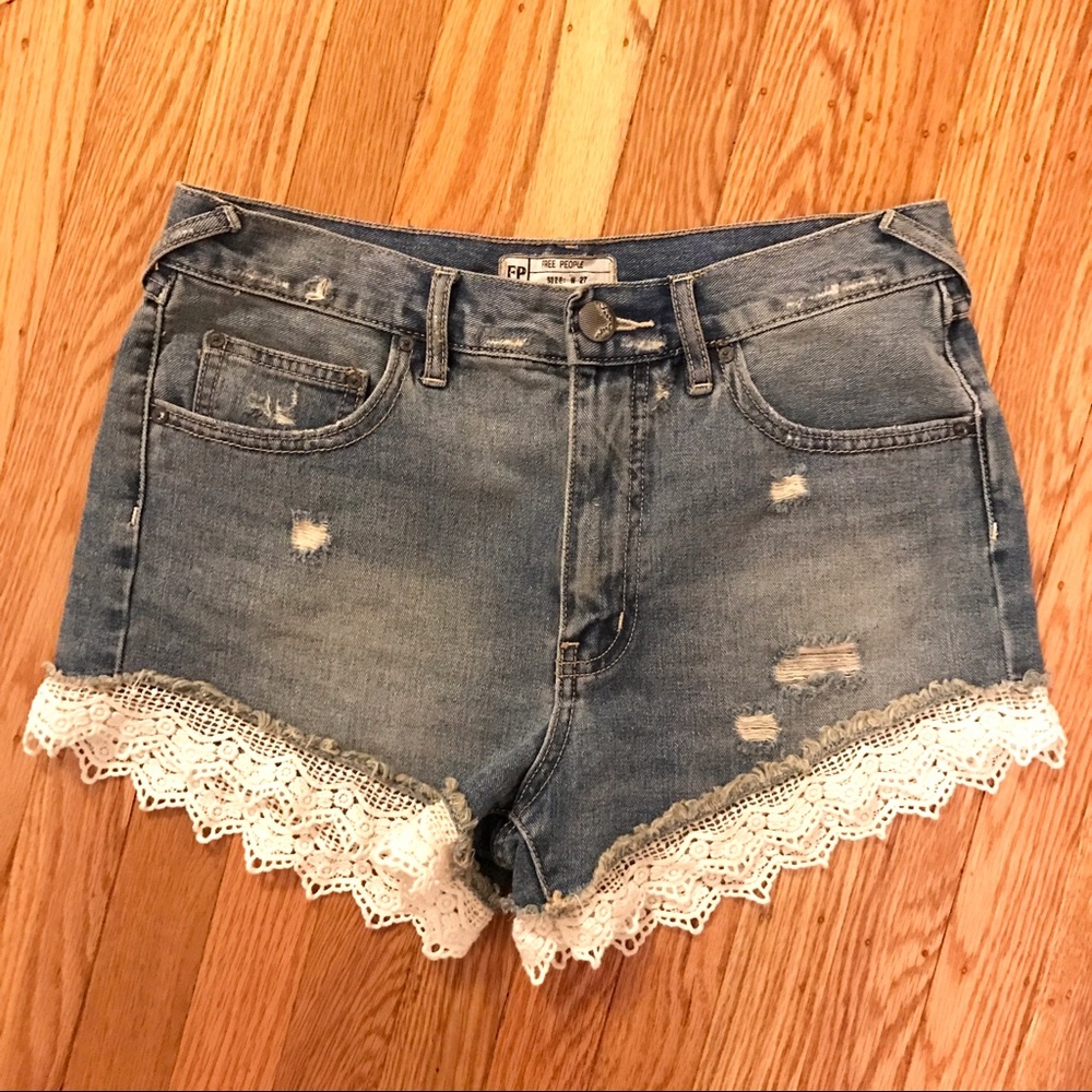 Lace Trim Denim Shorts