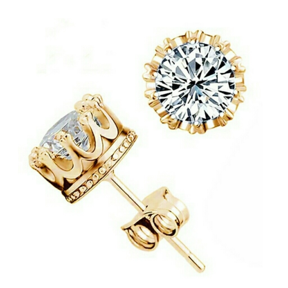 18k Gold Crown Stud Earrings