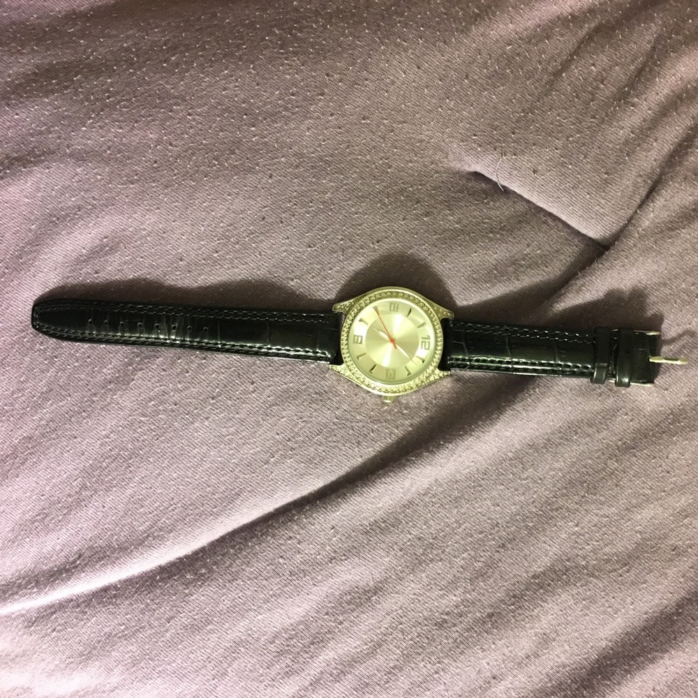 Merona black leather watch