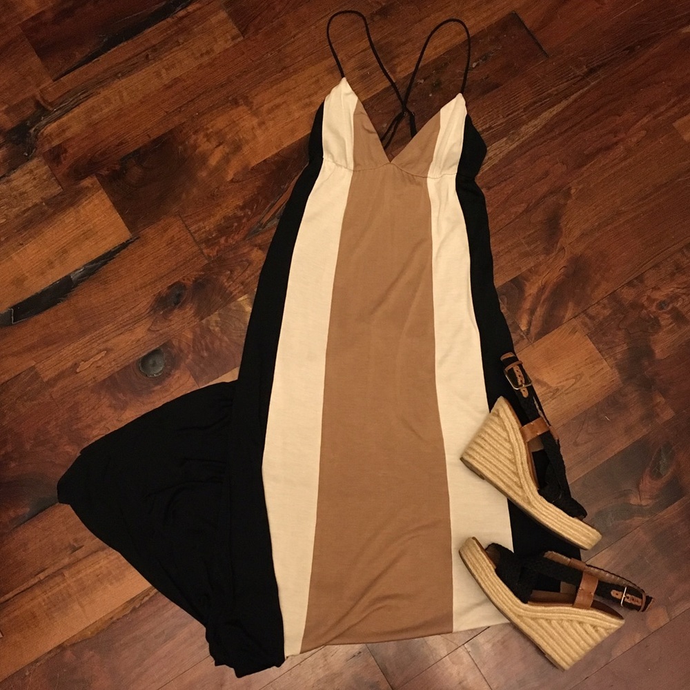 Tan, black and cream maxi