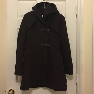 Maroon peacoat winter coat with hood