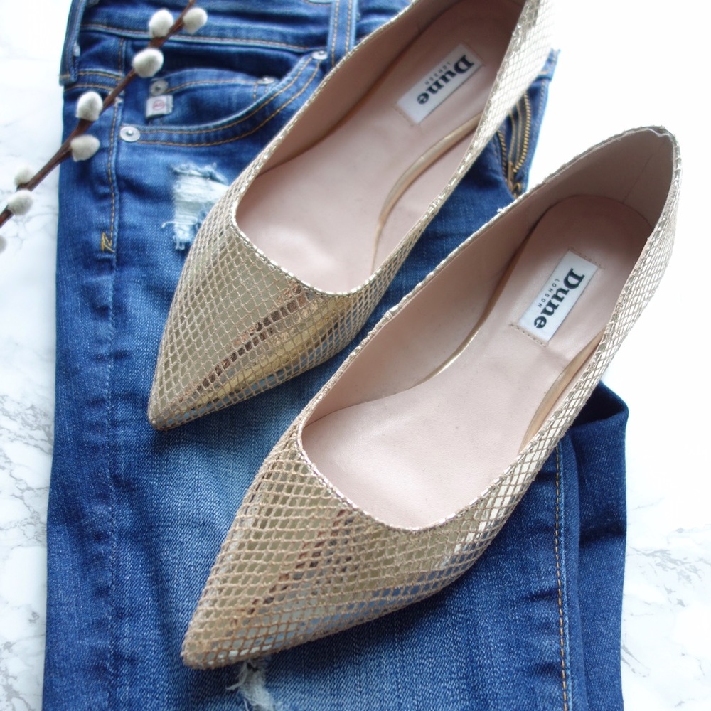 Dune Amarie Gold Pointed Toe Dressy Flat