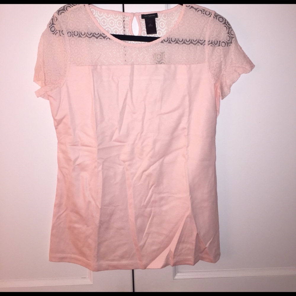 Ann Taylor pink laced shoulder top