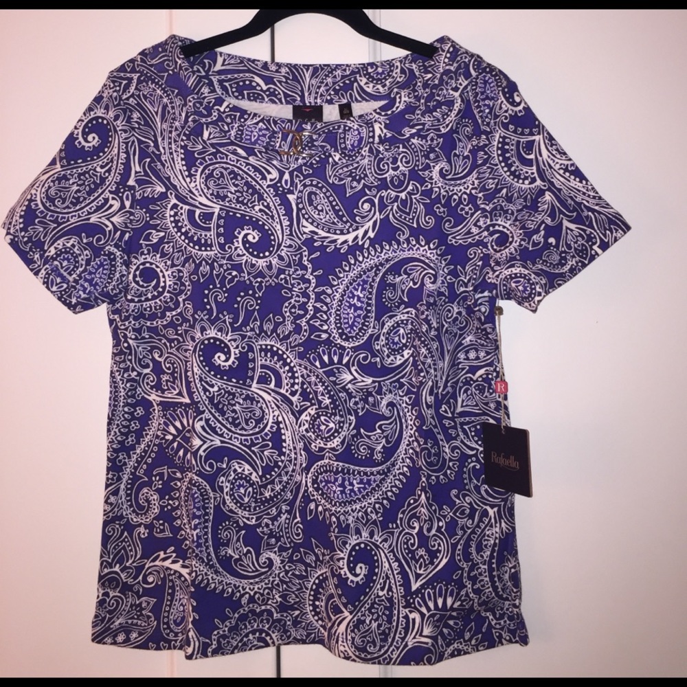 Rafaella navy white patterned top