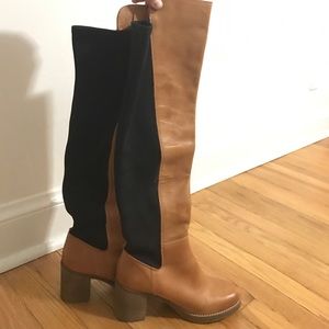 Free People Knee High Leather Boots, Black Back