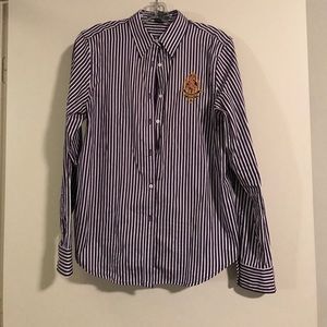 Purple and white striped Polo button down