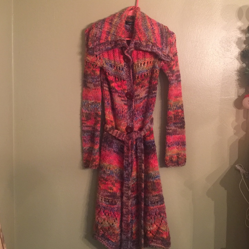 Colorful long knit cardigan