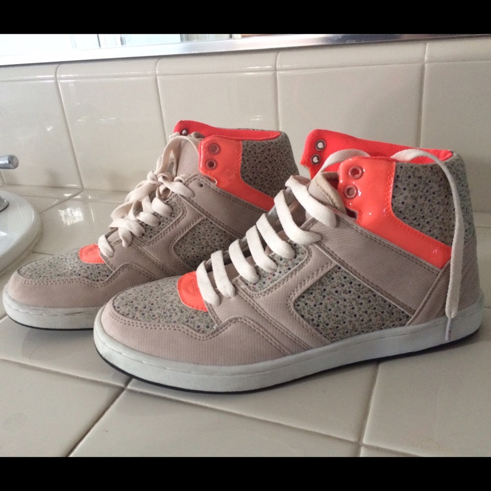 Cute floral/coral high top sneakers