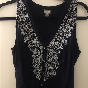 Navy v neck tank top with optional front tie