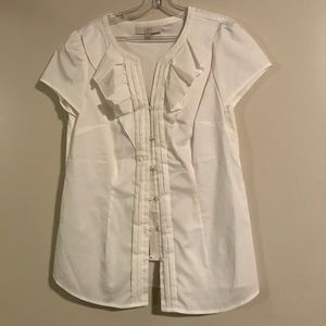 White Loft ruffle front top