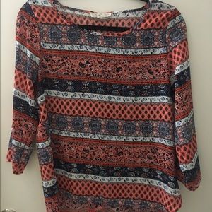 Multi pattern 3/4 sleeve blouse