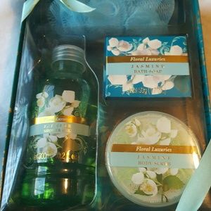 shower gel, sponge and scrub