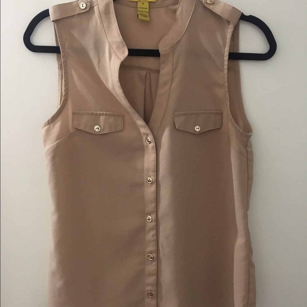 Tan button down chiffon tank