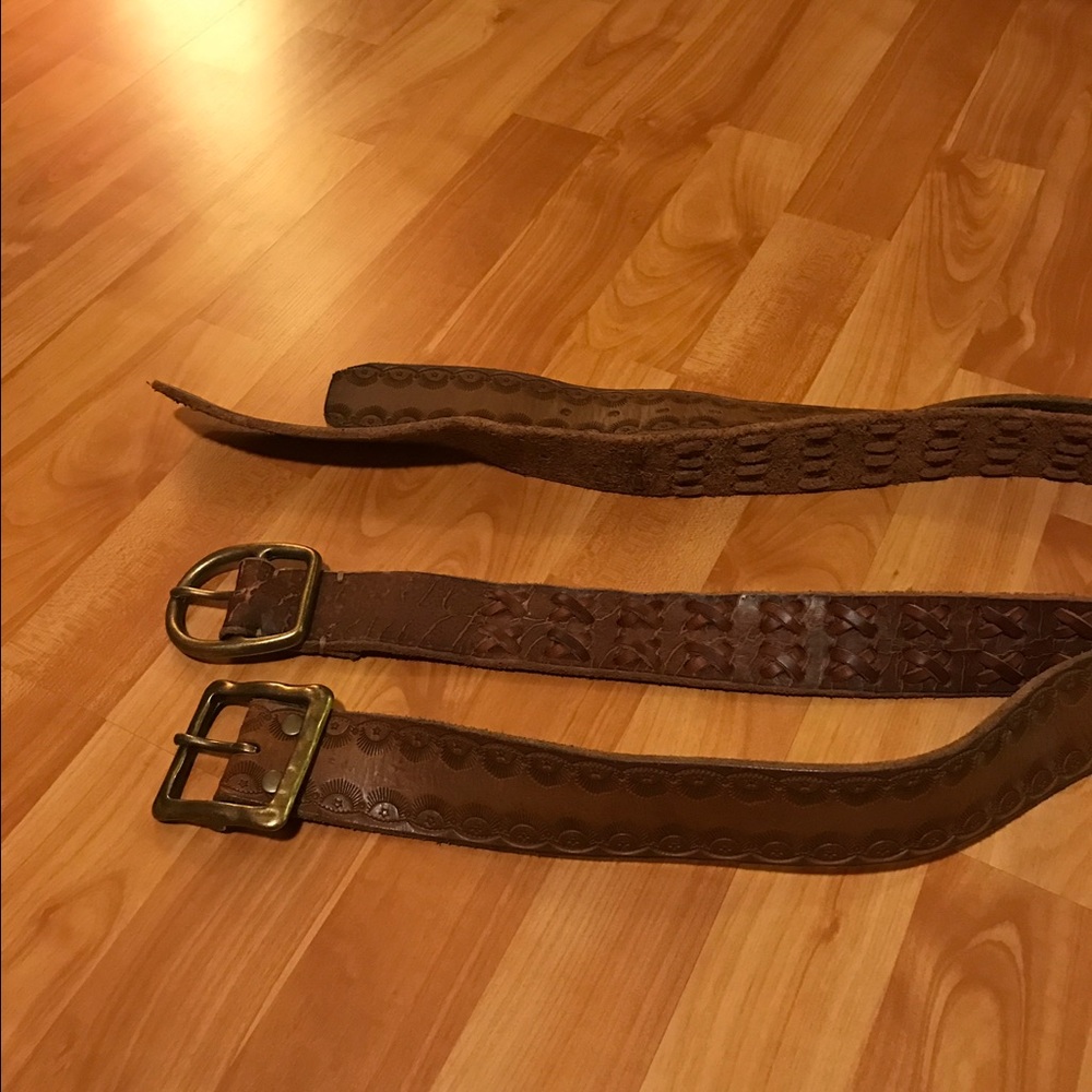 2 medium brown Lucky Brand belts size 32 and 34.