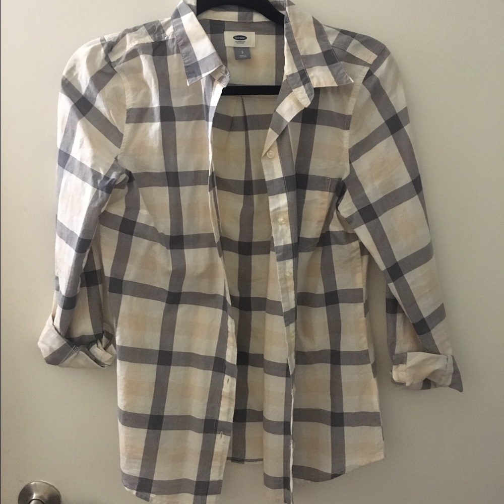 Neutral flannel button down blouse