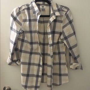 Neutral flannel button down blouse