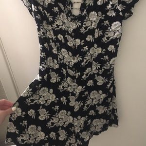 Black floral open back romper