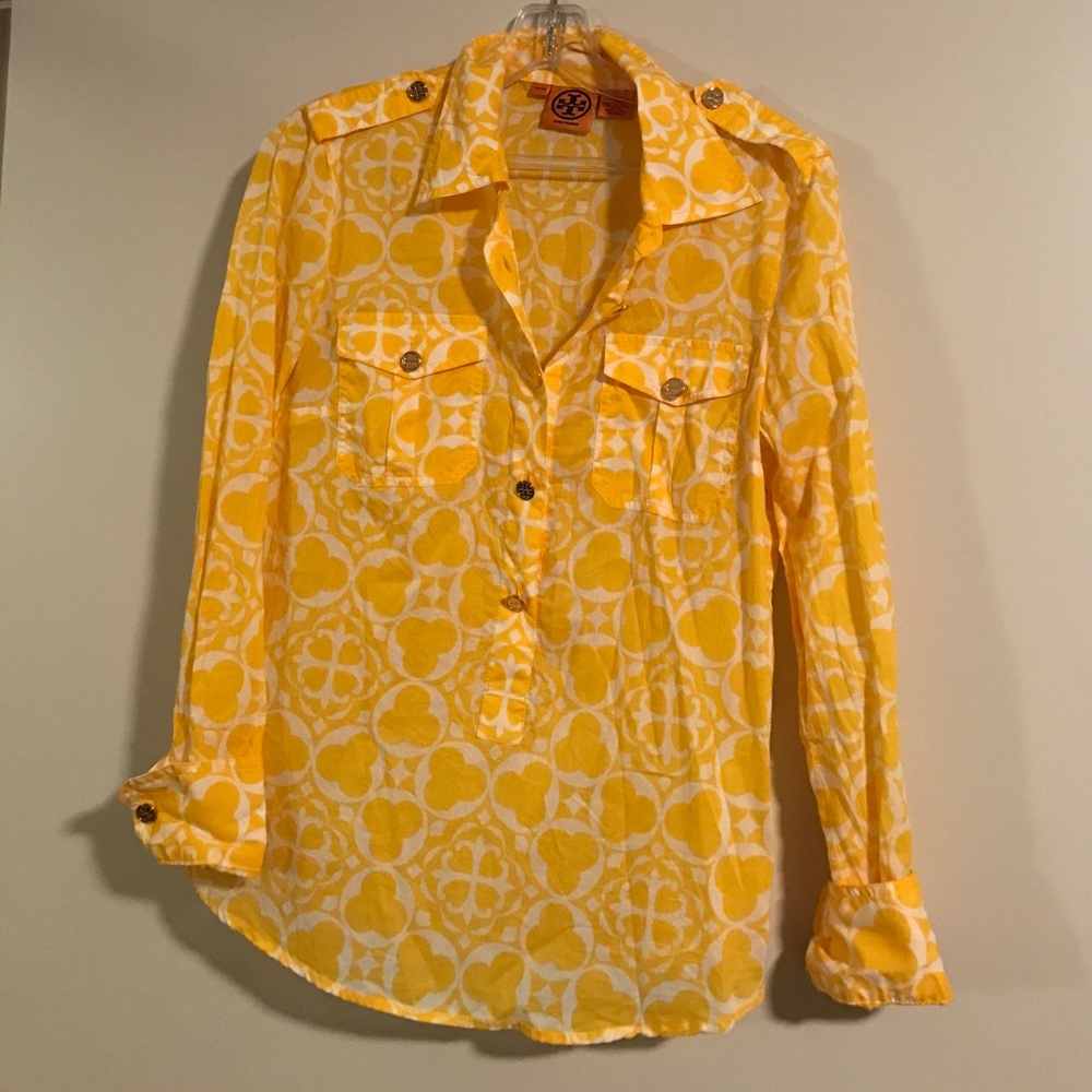 White and yellow Tory Burch button down blouse