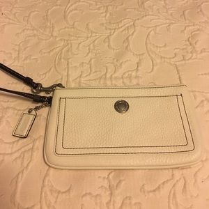 Coach cream leather wristlet with front pocket