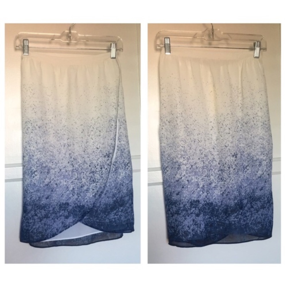 Under Skies blue and white wrap skirt