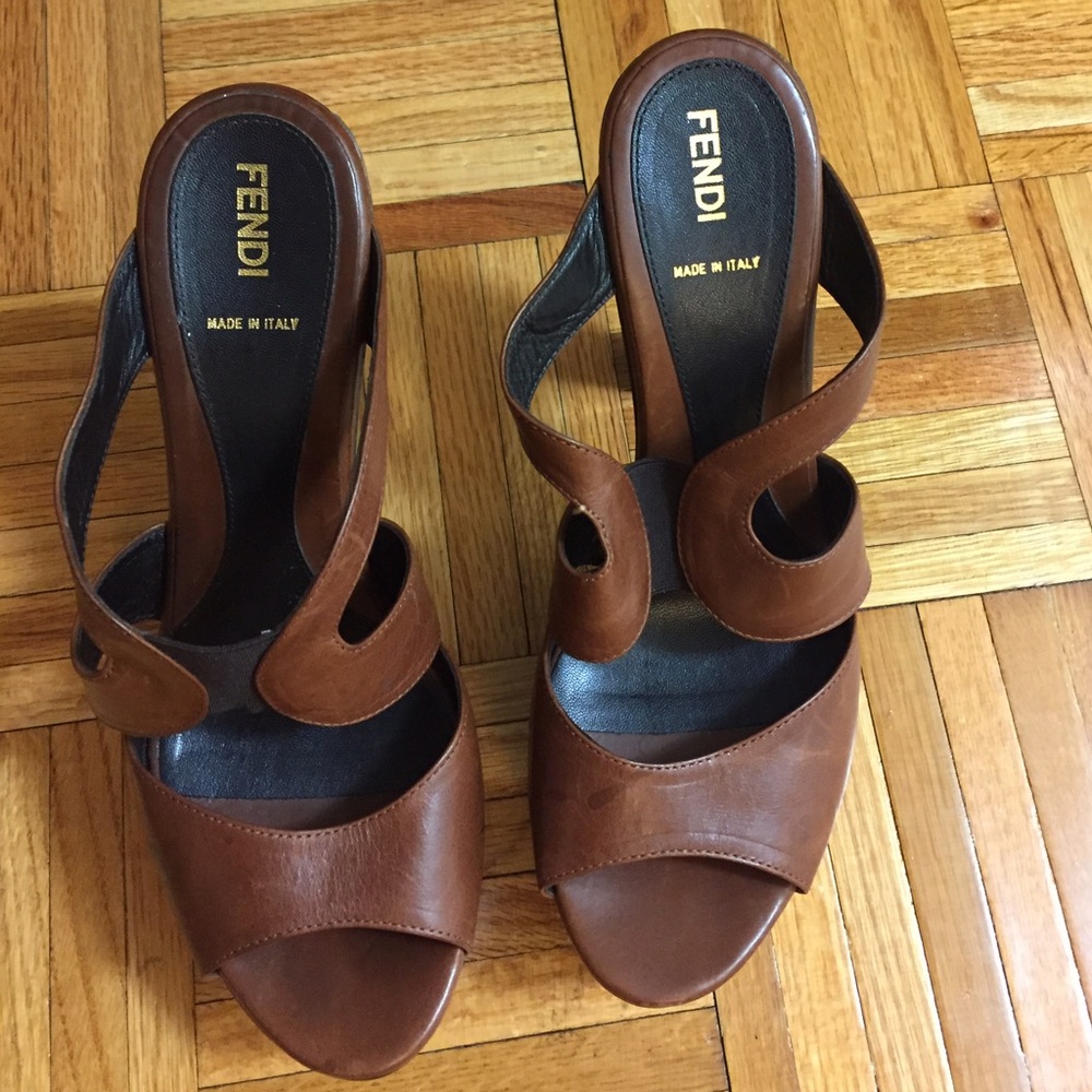 Brown and gold Fendi clog