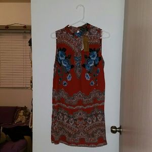 Gorgeous High-Neck Red Flora Dress