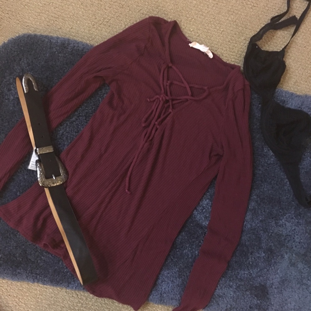 🌈NWOT Urban Outfitters Long Sleeve Lace Up Tee