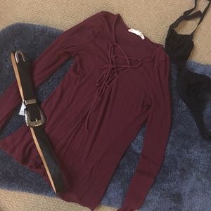 🌈NWOT Urban Outfitters Long Sleeve Lace Up Tee