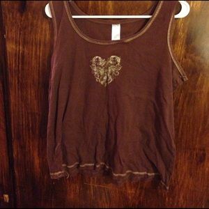 Brown tank top with gold heart and gold stitching