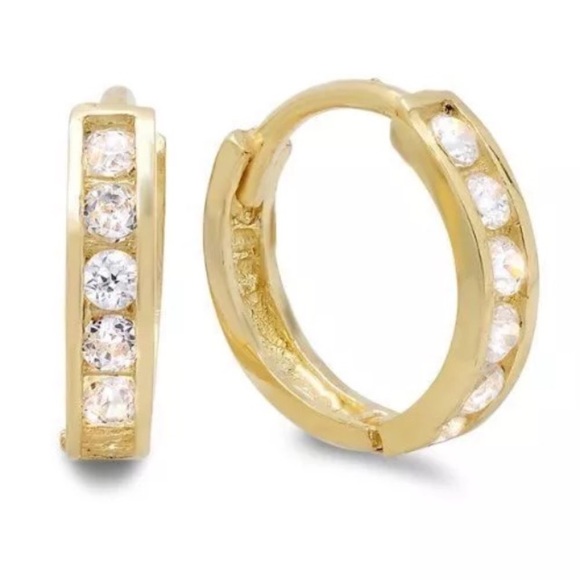 Jewelry - 14K Yellow Gold Hoop CZ Earrings