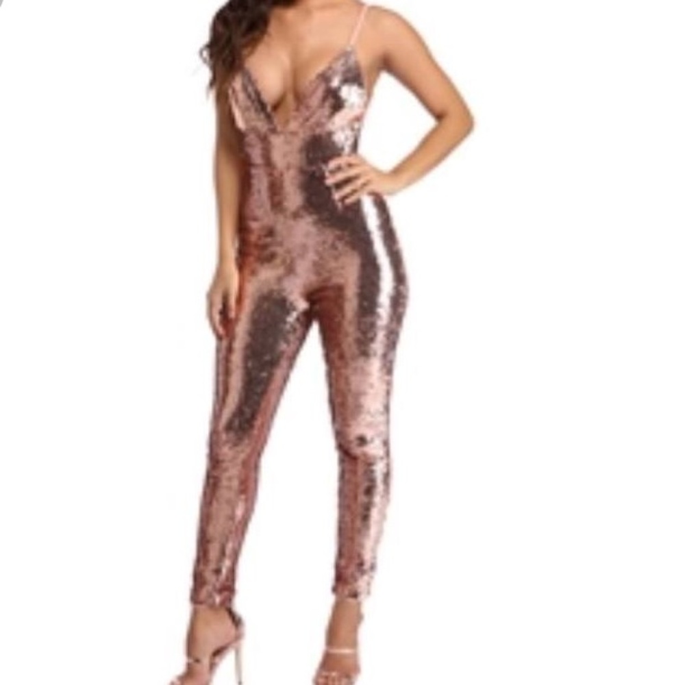 Rose gold sequin jumpsuit