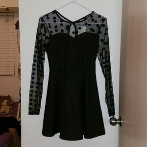 Sweetheart Neckline Black Dress with Polka Dots