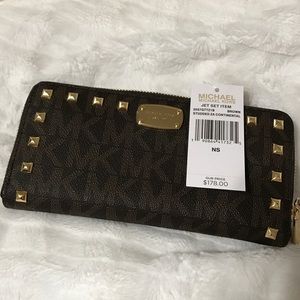 Brand NWT MK Brown Signature Studded Wallet