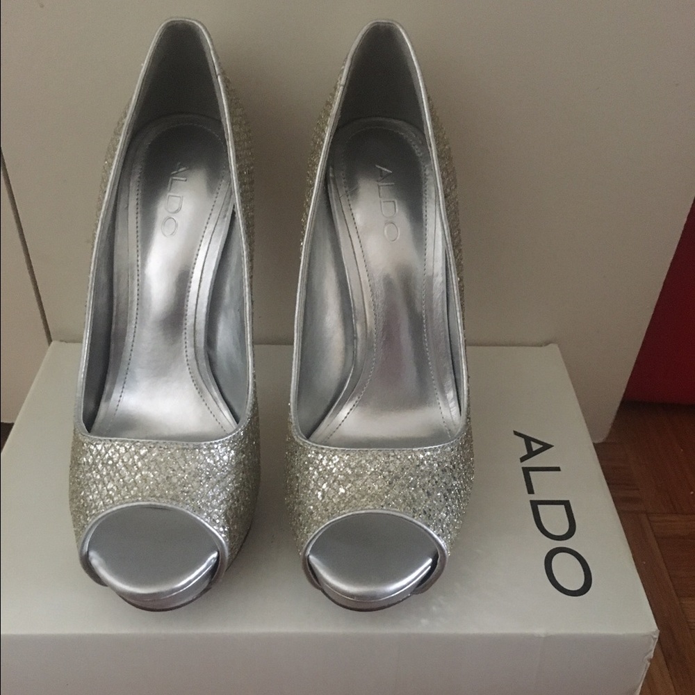 Silver Aldo Hayth peep toe heel
