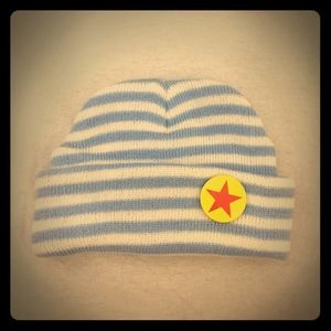 Blue white striped w button