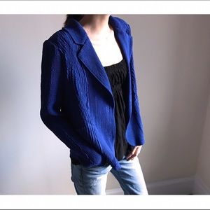 Textured crinkle cardigan jacket in blue.