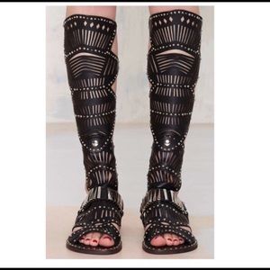 Jeffrey Campbell Isolde Leather Knee-High Sandals