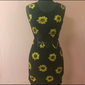 Black sunflower patterned mini dress